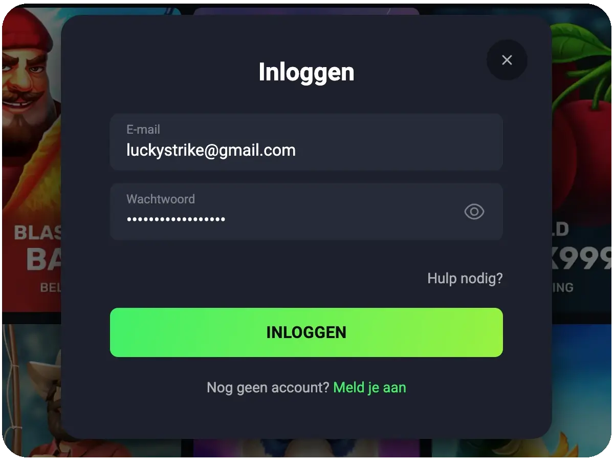 Schermafbeelding van het Luckywave login portaal op een mobiel apparaat, met zichtbare velden voor het invoeren van een promo code.